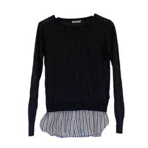 Dalia Women’s Gray Pullover Sweater With Faux Layered Shirt, Small